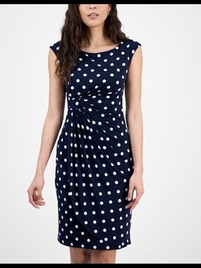 Connected (14W) Women's Gathered Faux-Wrap Polka-Dot Dress NWT